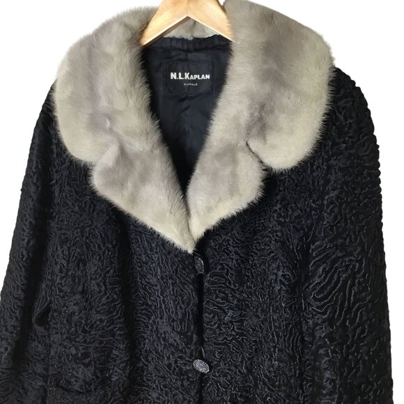 VTG Persian Lamb Fur Coat 8 Silver Mink Collar Mob Wife Chic Film Noir Luxe 50s - Picture 13 of 14